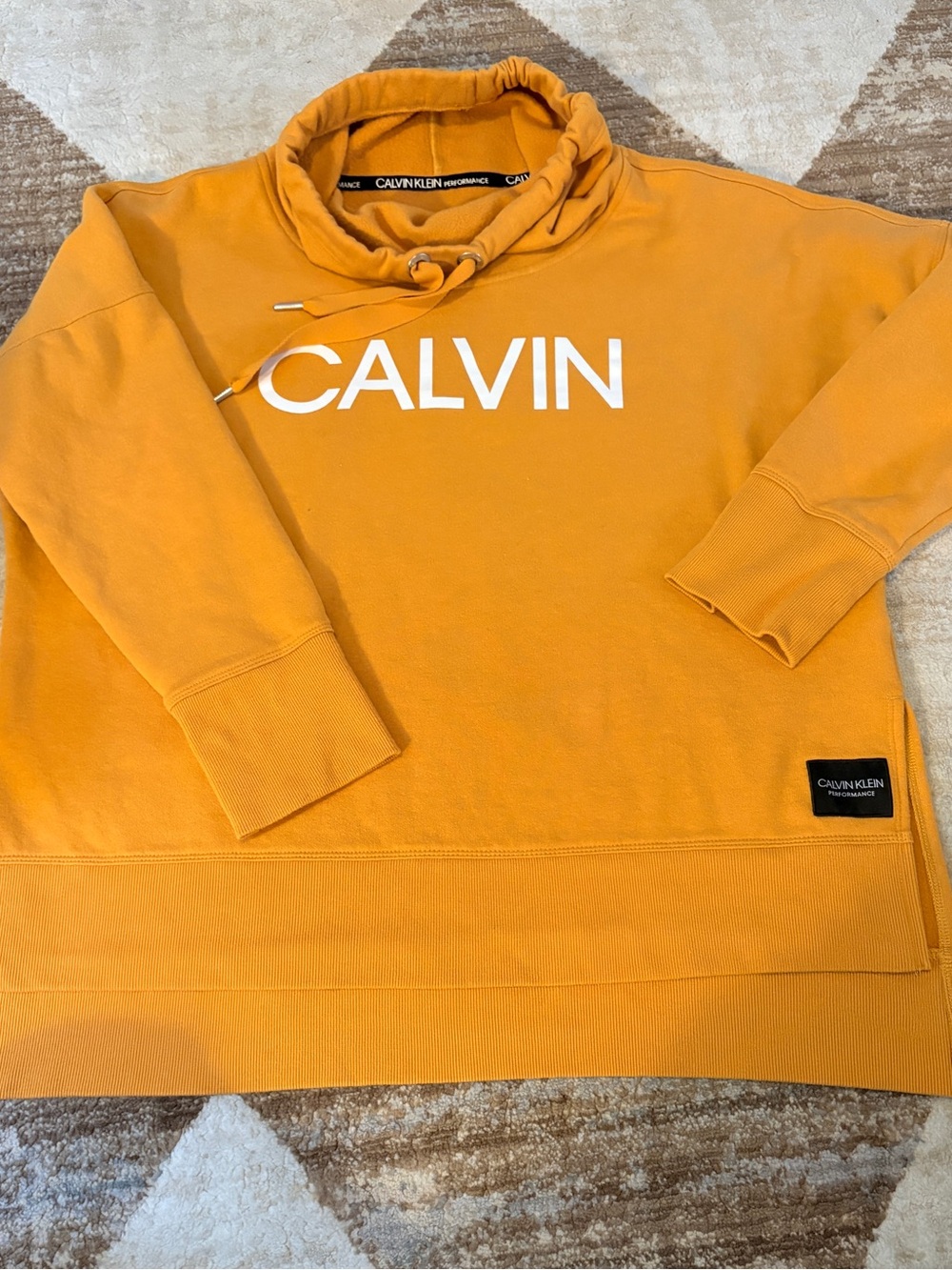 Calvin Klein Men’s Mustard Orange Logo Pullover Hoodie